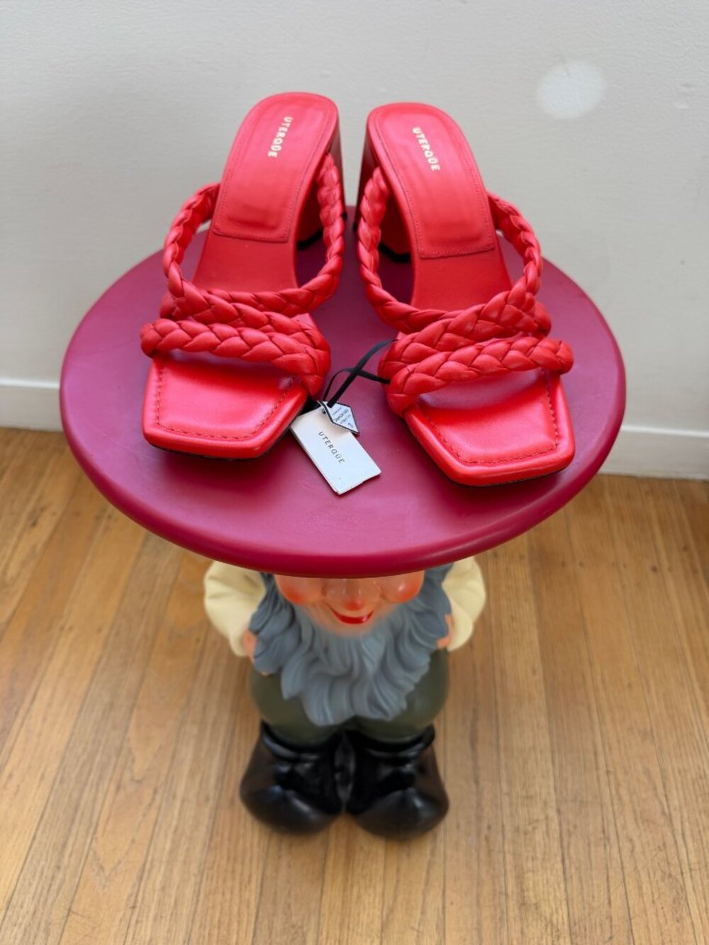 Uterque Red Braided Leather Block Heel Sandals EU 41 Square Toe